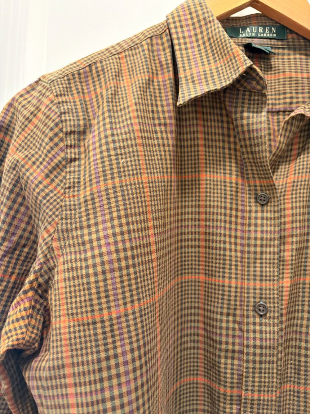 Lauren Ralph Lauren Plaid Classic Cotton Brown Button Down - Picture 2 of 9